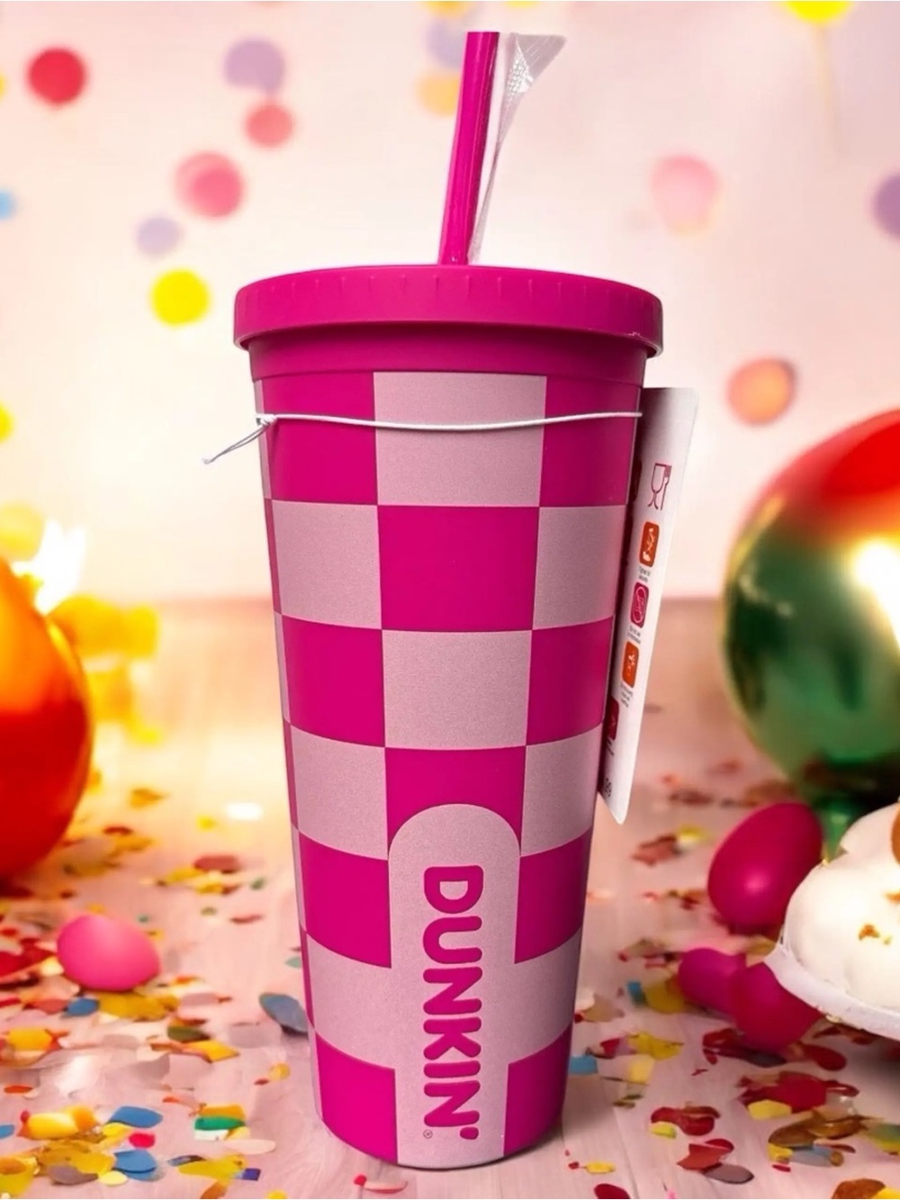 Dunkin' Donuts Pink Checkered Sipper Limited Edition